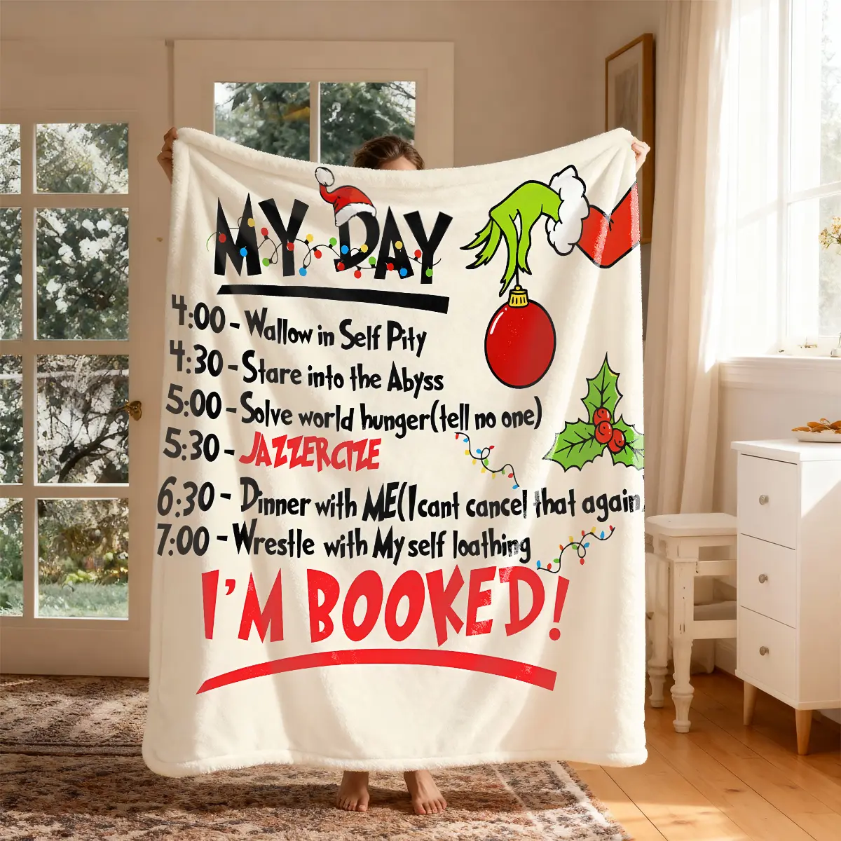 Christmas Theme Flannel Throw Blanket, Large Size, Soft Lightweight Warm, Perfect for Bed Sofa Office Camping Travel, Winter Gift