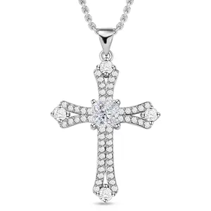 Cubic Zirconia Cross Necklace for Women - Stainless Steel Cz Pendant Faith Religious Jewelry - ION Plated Gold Cross Chain Size 20 Inches Christian Birthday Christmas Gifts