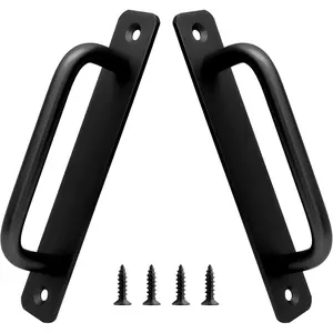 2 Pack Aluminum Alloy Sliding Barn Door Handle, 128mm/5 Inch Hole Center Gate Handle, Closet Door Pulls with Plate for Kitchen Cabinet Bathroom Closet, 5.9 Inch Long (Black)