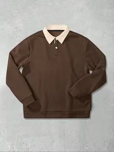 Men's Regular Fit Solid Color Half Button Henley Sweatshirt, Casual Long Sleeve Collared Pullover for Daily Wear, Men's Top for All Seasons, Hoodie