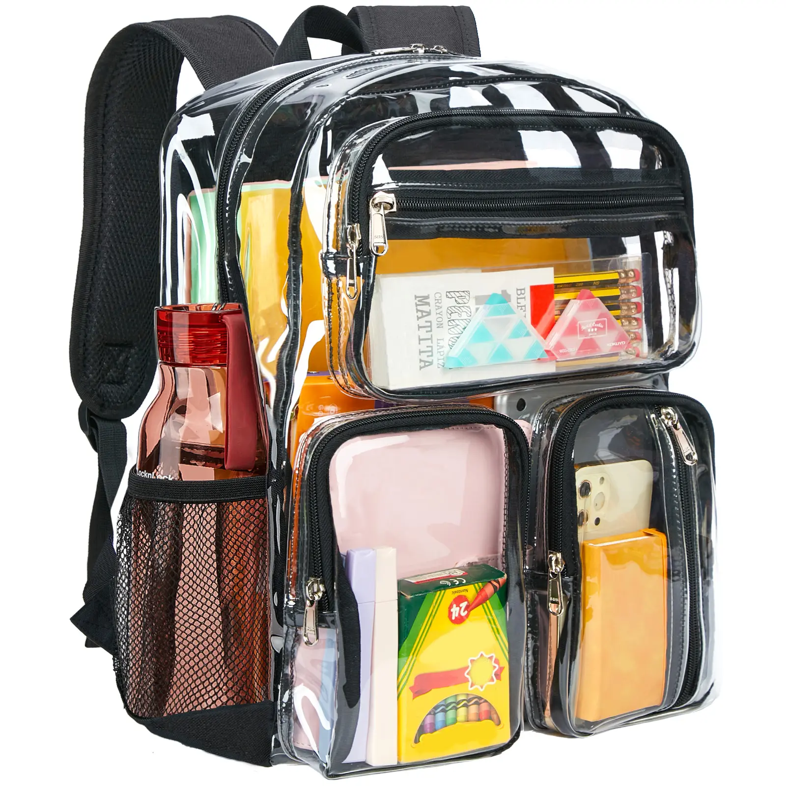 Vorspack Clear Backpack Heavy Duty - Multi-pockets Clear Bookbag Transparent See Through Backpacks for College Work Festival - Pink