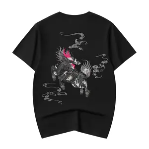 Kh870 Niepce Japanese Streetwear Kirin Embroidery Graphic Tee for Men