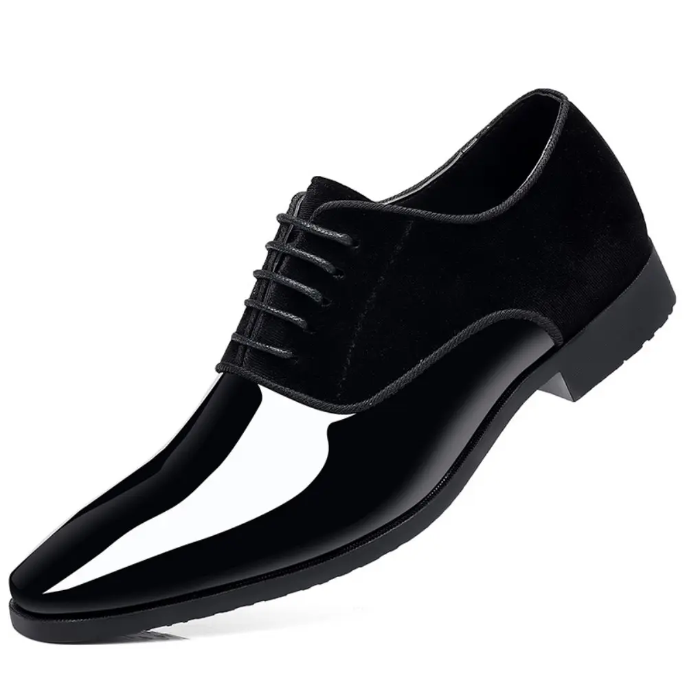 Men's Vintage High Gloss Dress Shoes Low Top Square Toe Patent Suede Oxford Formal Business Suit Tuxedo Shoes for Men