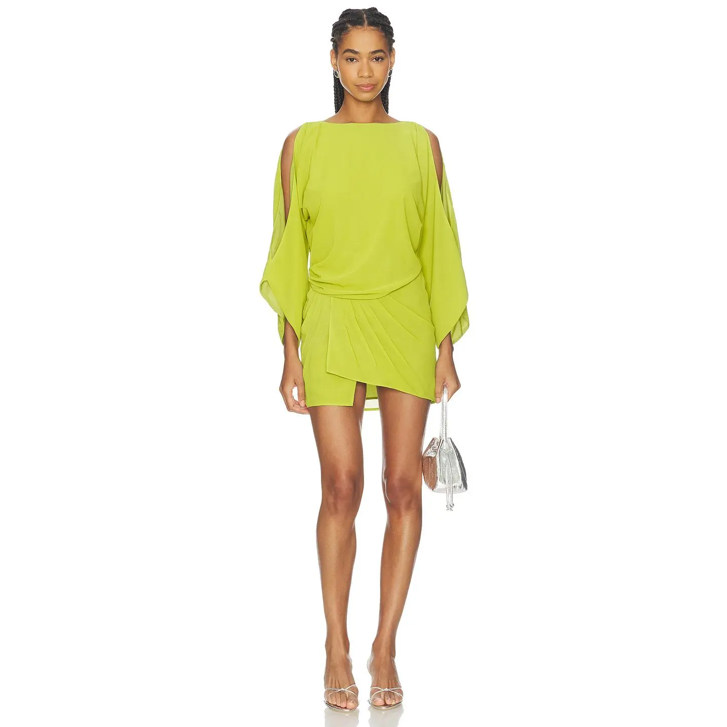 MORE TO COME Ryann Drape Mini Dress in Chartreuse MORE TO COME Ryann Drape Mini Dress in Chartreuse