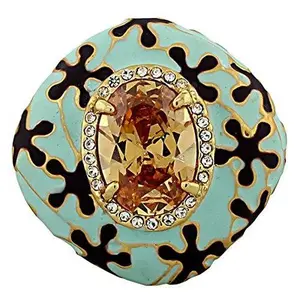 My Daily Styles Alloy Metal Large Statement Cocktail Ring - Yellow Gold-Tone, Turquoise-Tone, Brown CZ Accent Gemstone Studded Ring for Daily Wear & Bold Look, Gemstone Studded Rings