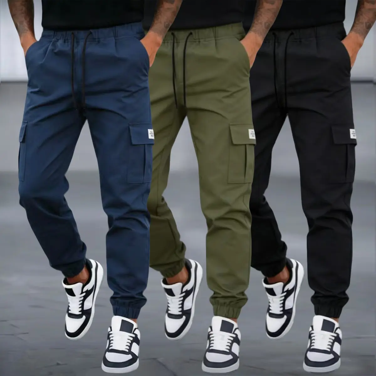 Dark blue + army green + black