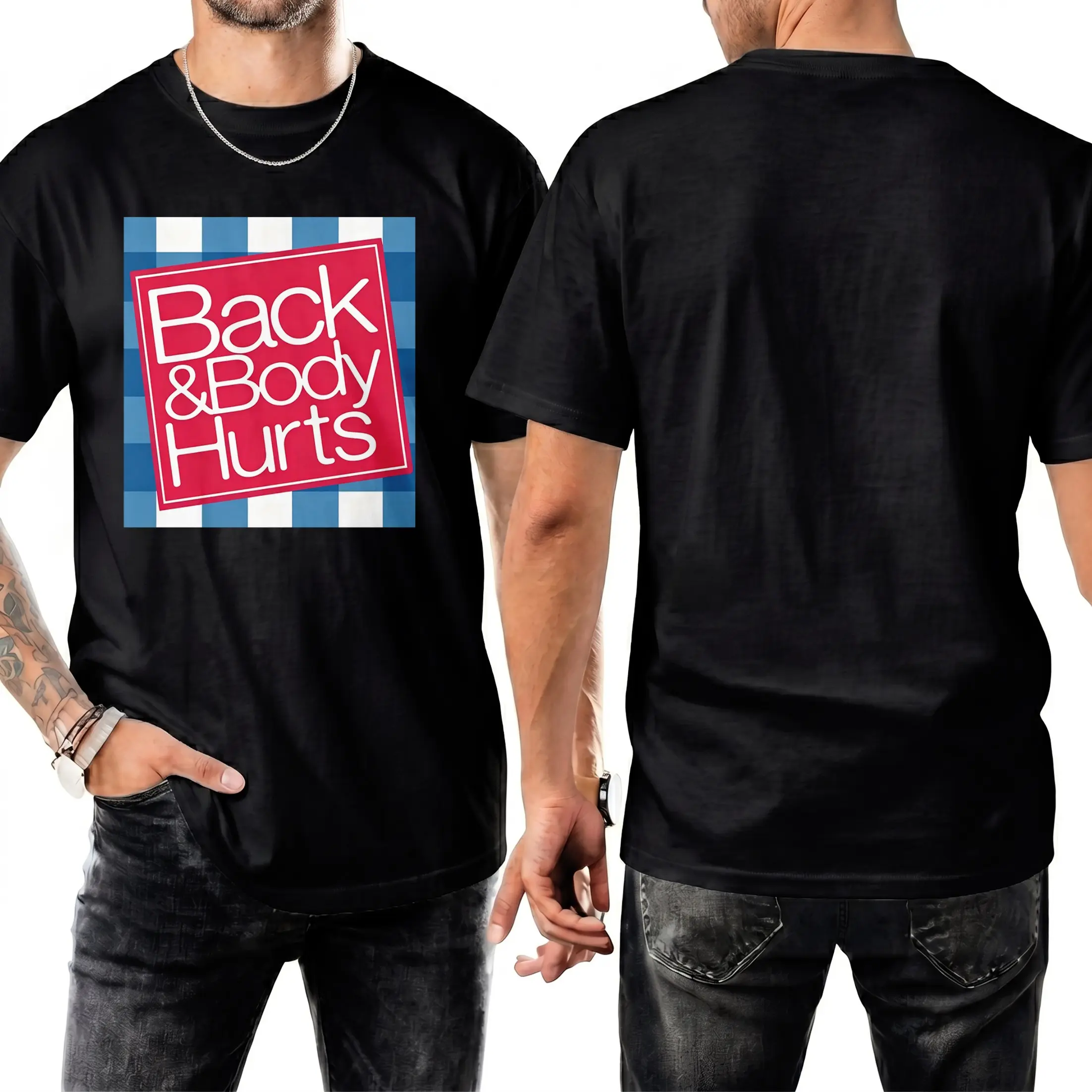 Summer T-shirt elaxed Fit Graphic T Shirt for Men - Casual Short Sleeve Tee with Funny 'Back And Body Hurts' Print for Summer, Spring Menswear Tshirt
