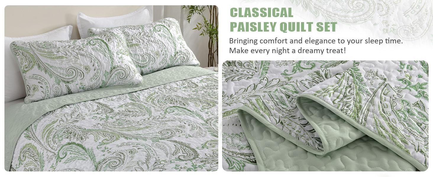 Paisley Set King Size,3 Pieces Boho Bedspread, Soft and Lightweight Microfiber Coverlet Bedding Set for All Season(110''x90'')