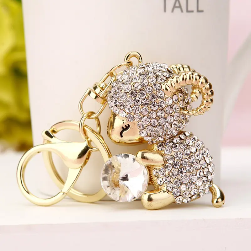 Sheep Lovely Crystal Charm Purse Handbag Car Key Keychain Party Wedding Birthday Gift Keyring