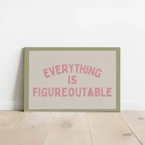 Canvas Poster Inspirational Quote Wall Art Print, Pastel Typography Canvas Painting, Simple Sage & Pink Office Decor, Perfect Gift for Entrepreneurs, Everything is Figureoutable, Modern Aesthetic Design, Optional Wooden Frame