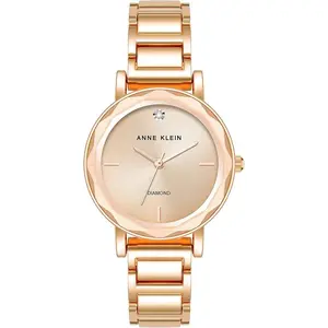 Anne Klein Rose Gold-Tone Sunray Dial Facetted Crystal Diamond Accent Ladies Watch AK/3966RGRG