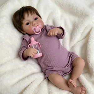 19 inch 48 cm Realistic Reborn Baby Doll Girl Soft Vinyl Cloth Body Real Look Baby Doll Rooted Hair Lifelike Newborn Doll Toy for Ages 3+