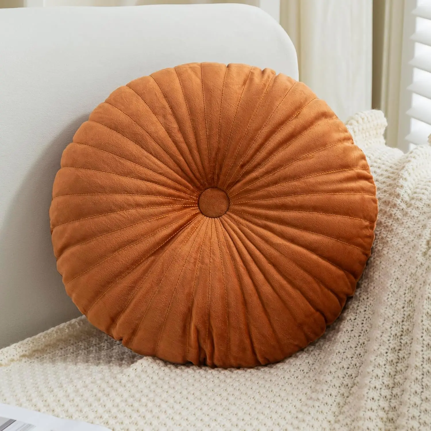 Round Throw Pillow Pleated Round Pillow Cushion Decoration for Couch Chair Bed  Orange