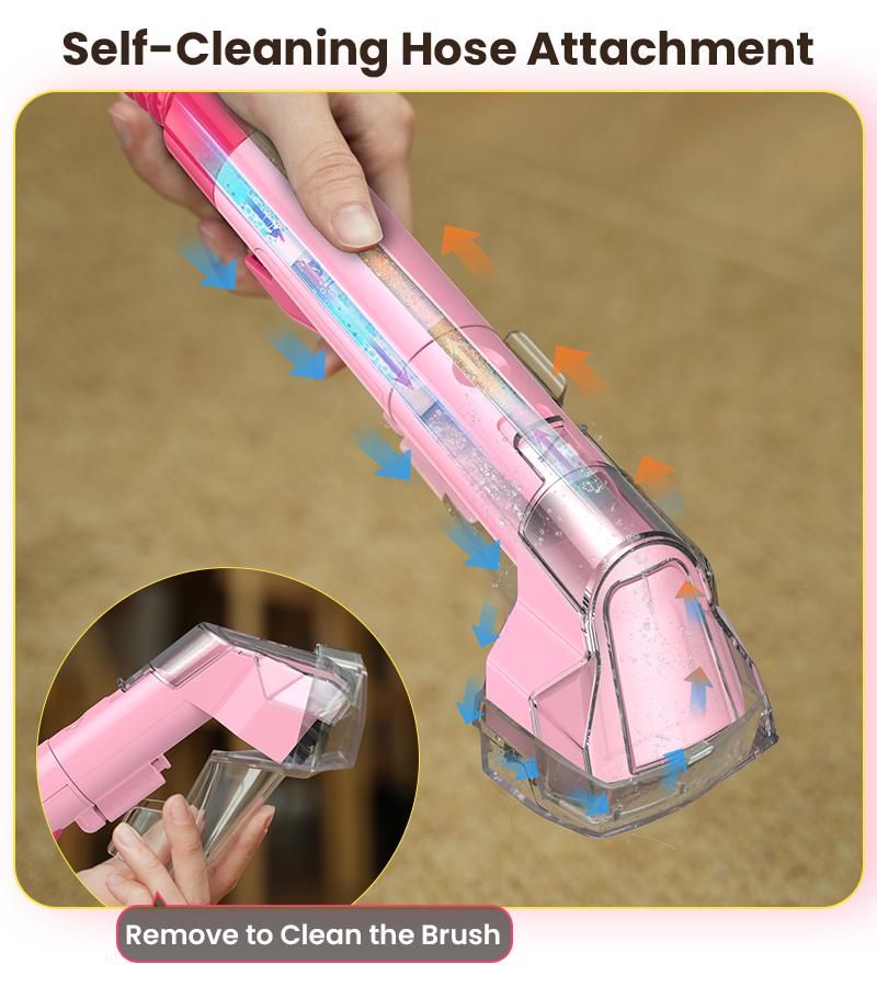 [NewYearSale!] Upholstery Carpet Vacuum Cleaner, 18KPa Suction Spot Cleaning Machine for Pet Stains, Carpets, Sofa, Car Seats, Mattress, with 3 Multipurpose Cleaning Tools, 6'' Deep Cleaning Brush | Portable 3-in-1 Little Pink C9S