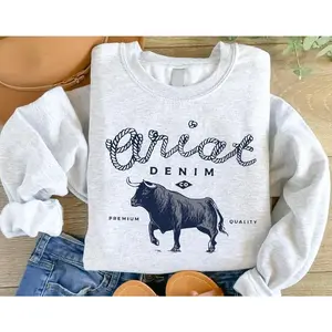 "Vintage Ariat Denim Bull Sweatshirt - Western Rodeo Cowboy Sweater, Trendy Country Hoodie "