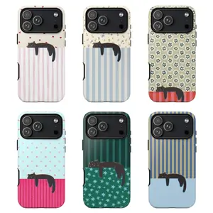 Cute Black Cat Phone Case Collection – Aesthetic Stripes & Floral Patterns, | Phone Cover for iPhone 16 15 14 13 12 SE Max Pro, Gift