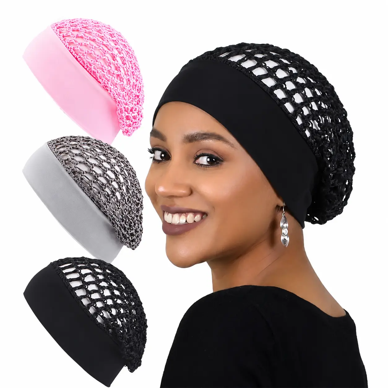 Humwam 3-Count Stretchy Wide Band Sleeping Bonnet - Soft Protective Haircare Cap for Overnight Use, Lightweight Breathable Showerproof Bathroom Accessory for Short-Haired Adults