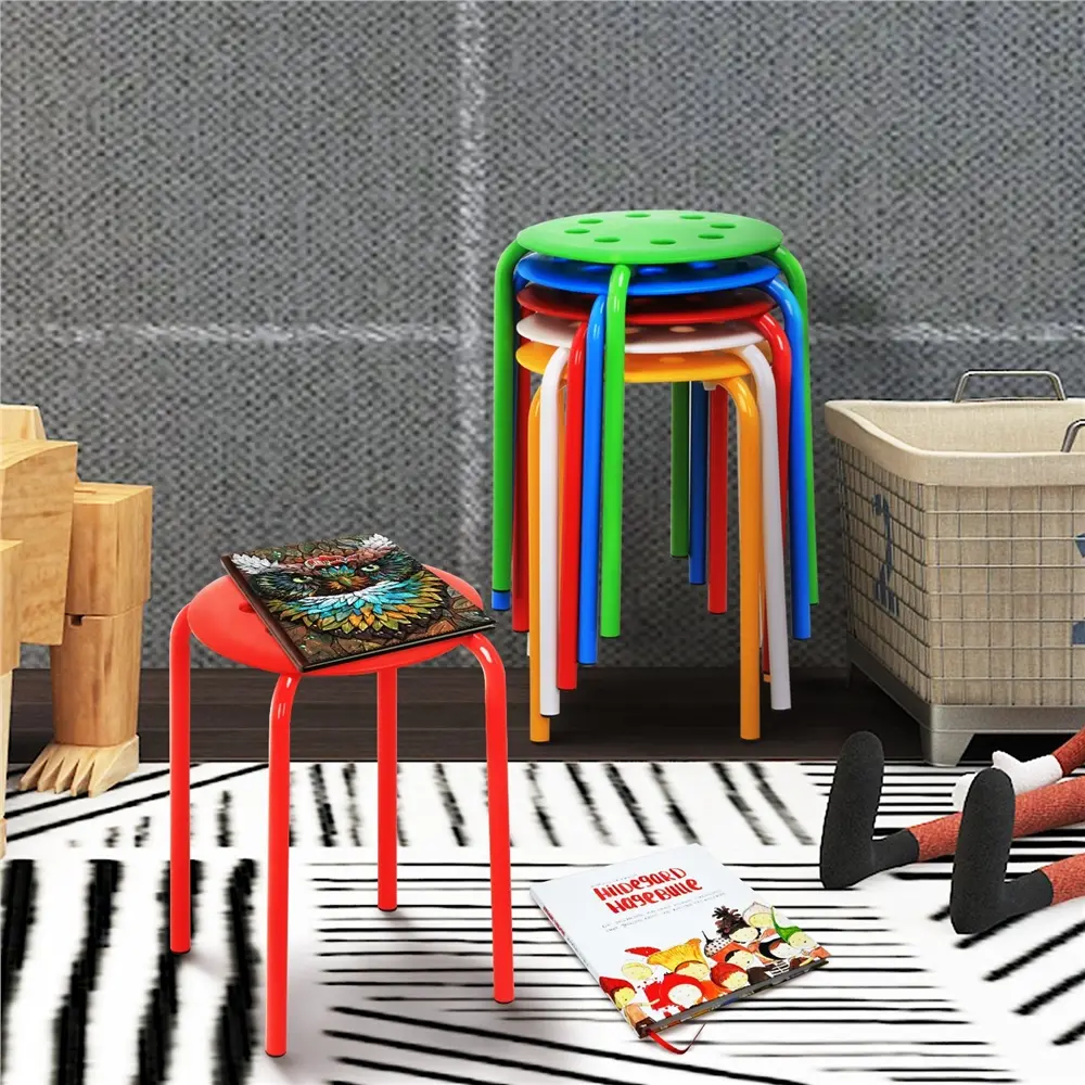 Yaheetech 5-Piece Colorful Stackable Nesting Heavy Duty Stools, Durable Practical Round Indoor Furniture for School Classrooms, Portable Flexible Seating with 12/17.3/17.9in H, Heavy Duty Stool
