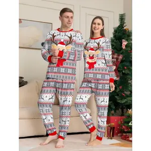 Men's & Women's Christmas Pajama Set, Long Sleeve Top & Pants, Cute Cartoon Reindeer Print, Casual Home Wear, All Seasons