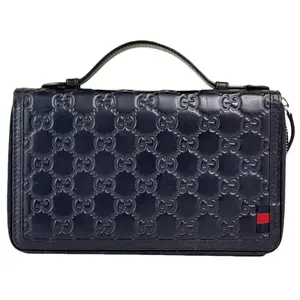 Pre-owned GUCCI Leather Clutches & Wristlets Navy Clutch GG Coated Canvas Elegant Handbag for Women