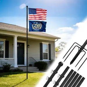 10 FT In Ground Flag Poles for Outside House - Fit for 2 Flags Extra Thick Flag Pole Kit with 5 Prongs Base, Windproof Ground FlagPoles for Residential Small Medium Lawn Temporary Event