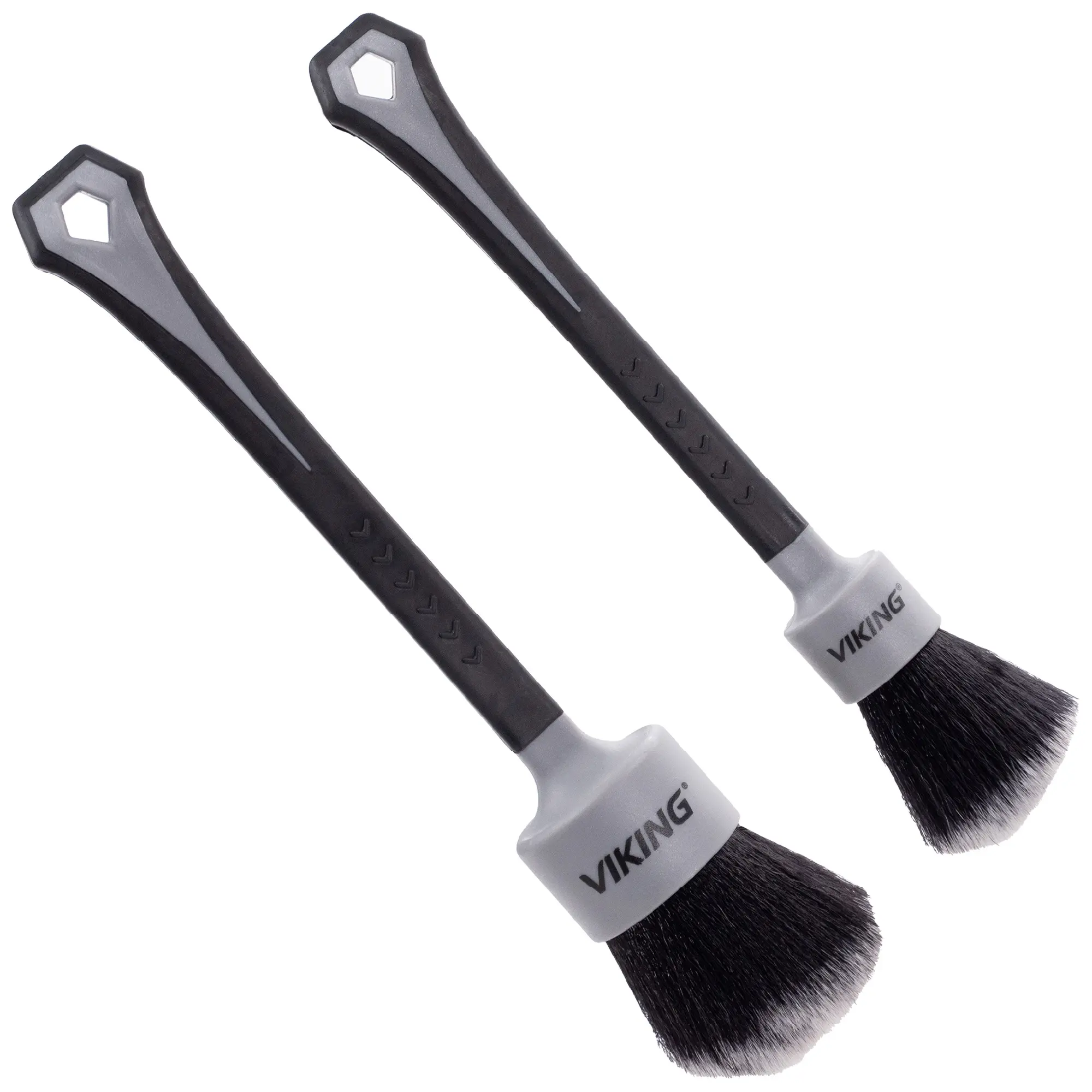 VIKING Car Detailing Brush Set for Car Cleaning Kit, Super-Soft Bristles for Interior Detail, Black/Grey, Includes Medium 1 Inch Diameter and Large 1.5 Inch Diameter Brush Heads, 2 Pack