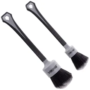 VIKING Car Detailing Brush Set for Car Cleaning Kit, Super-Soft Bristles for Interior Detail, Black/Grey, Includes Medium 1 Inch Diameter and Large 1.5 Inch Diameter Brush Heads, 2 Pack