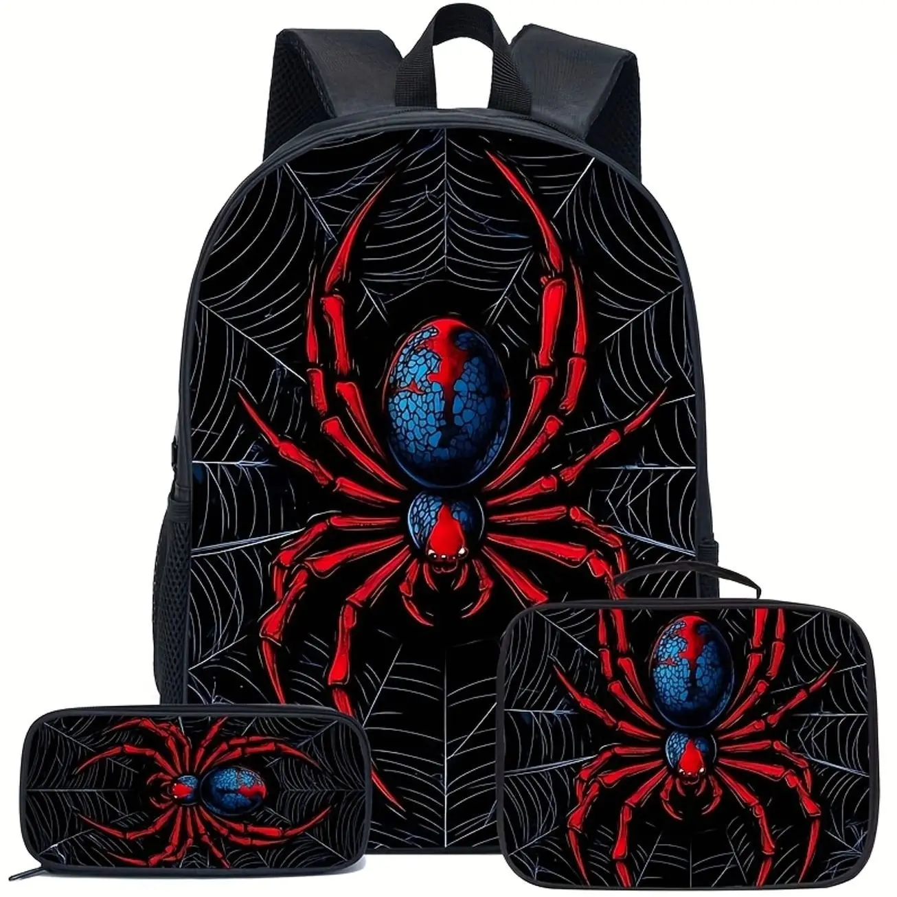 Red Spider Backpack Set for Men, Large Capacity Casual Bag, Trendy Travel Backpack