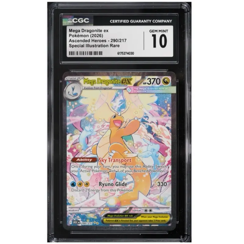 Pokémon Mega Dragonite ex Holo Trading Card, 290/217 Ascended Heroes SIR, 2026 English CGC 10 Graded Card