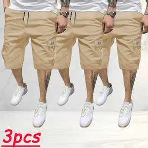 Men’s cargo shorts 3-pack, American casual workwear style, drawstring elastic waistband that hugs the waist without constricting, large side pockets for storing essentials, relaxed fit that flatters all body types and isn’t tight, breathable fabric keeps