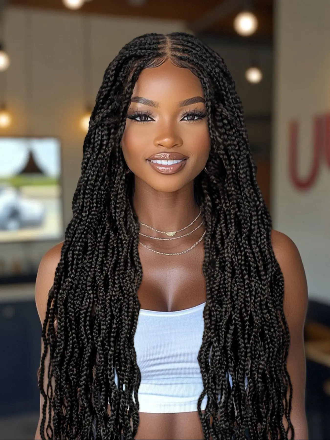 36 Inch Long Deep Wave Synthetic Braided Lace Wigs for Women, Gorgeous Fluffy Wigs with Baby Hair Design, Synthetic Wigs for Party, Daily Use, Boho Goddess Braids