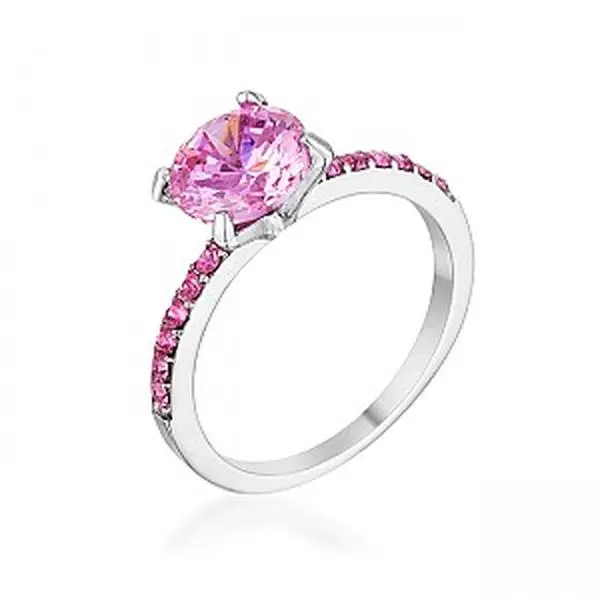 2.3ct Pink Cubic Zirconia Rhodium Ring - Size 10