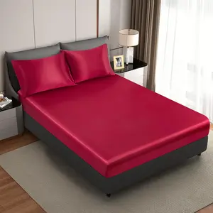 Silk Satin  Red  Fitted Sheet, Deep Pocket Fitted Sheet Only, Breathable, Non- Fading, Fully Elasticized Bed Sheets Sold Separately