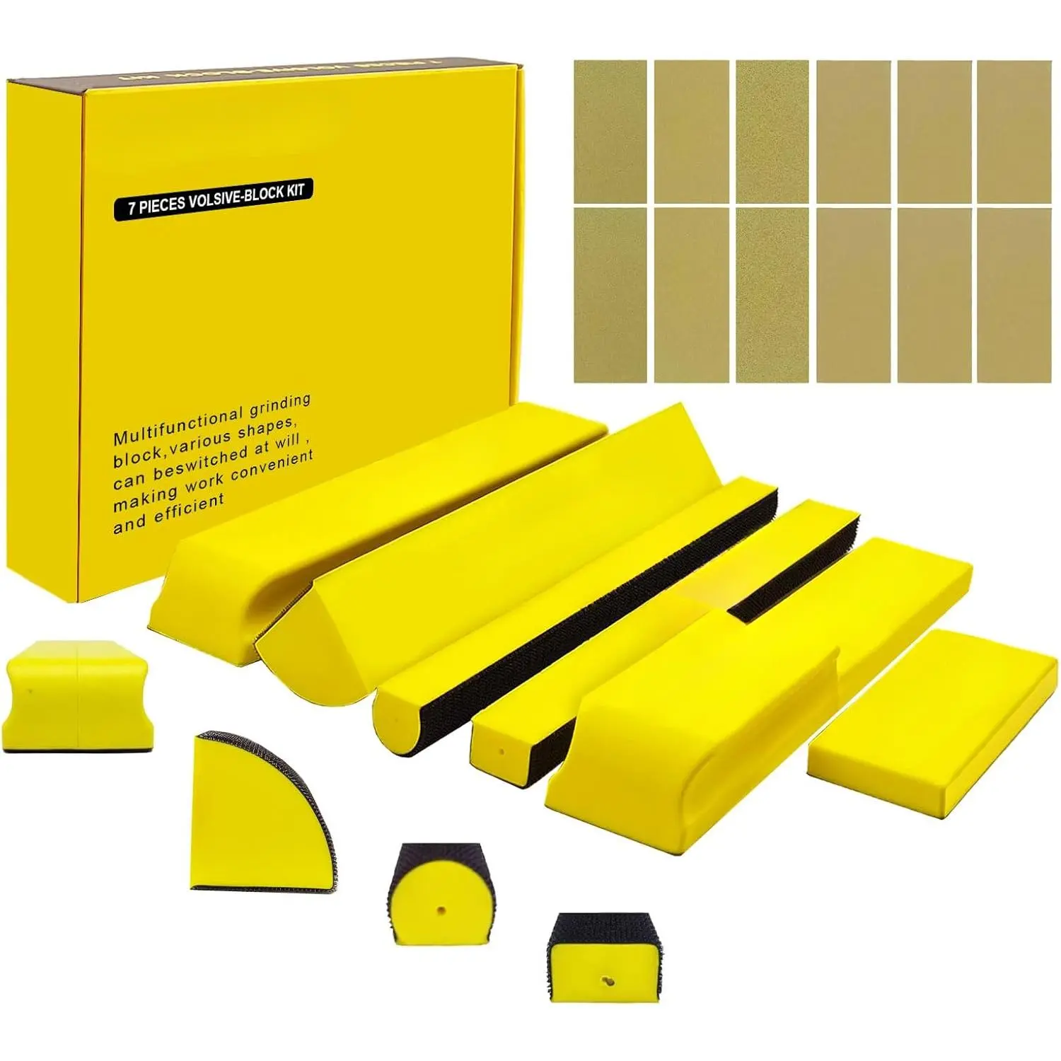 Hand Sanding Block Set of 7, Rectangle Sanding Blocks Auto Body with 20Pcs Hook and Loop Sandpaper,Flexible for Automotive Paint and Woodworking Sand Furniture Home Arts and DIY Crafts