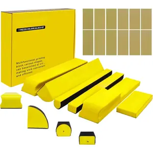 Hand Sanding Block Set of 7, Rectangle Sanding Blocks Auto Body with 20Pcs Hook and Loop Sandpaper,Flexible for Automotive Paint and Woodworking Sand Furniture Home Arts and DIY Crafts