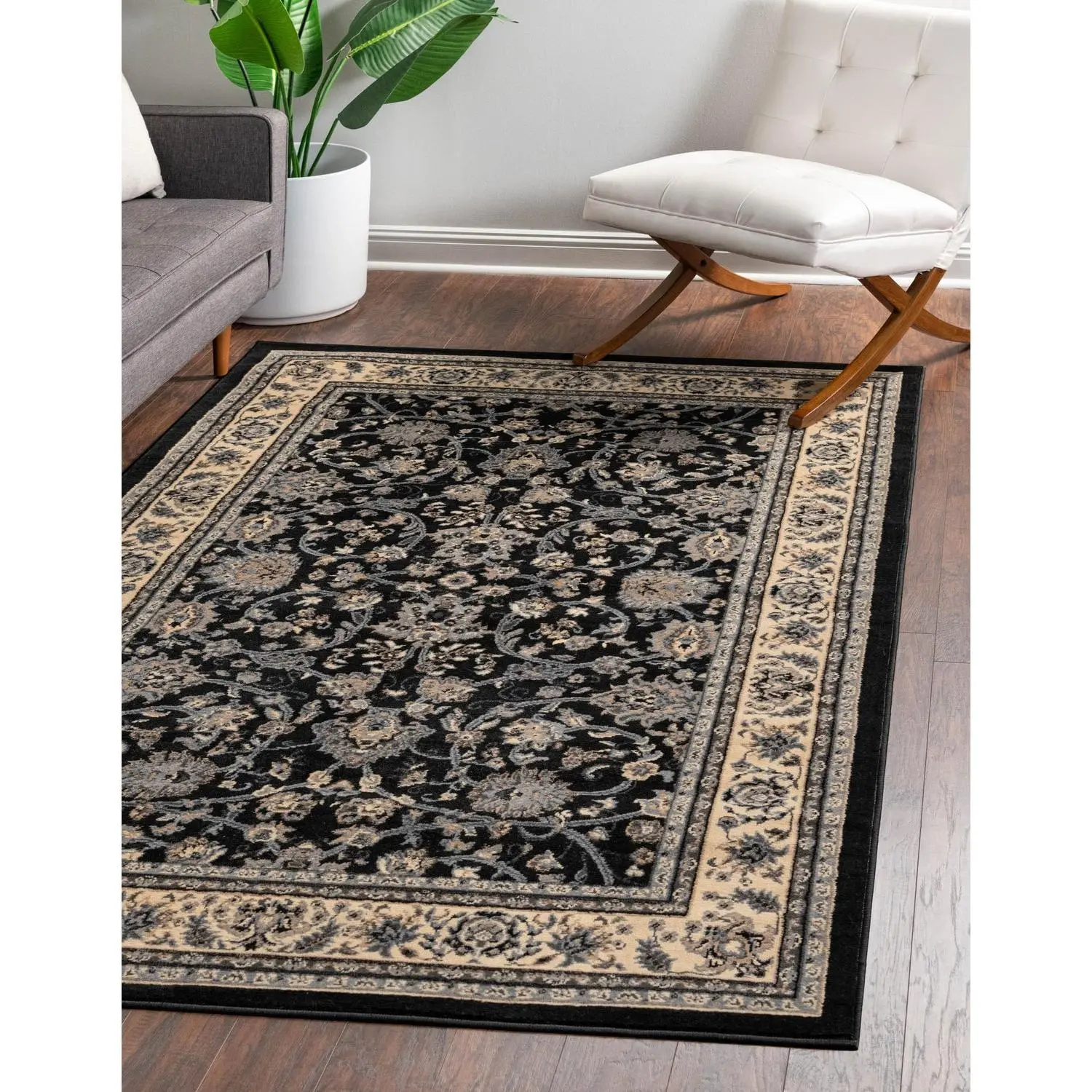 Black Kashan Design Rug