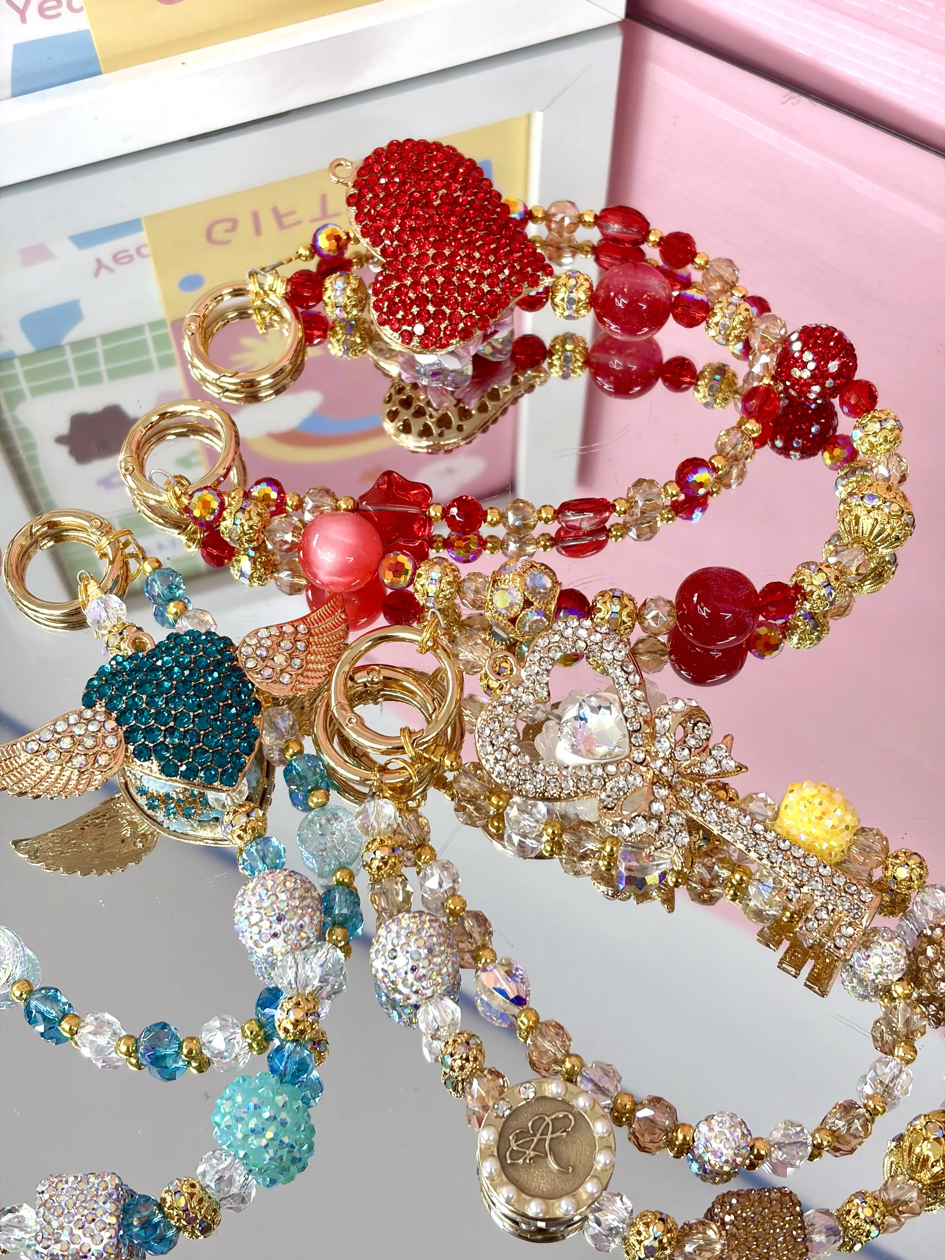 Luxury Rhinestone Heart Series Bag Charm, Sparkly Beaded Handbag Pendant for Women, Detachable, Ideal Birthday & Mother's Day Gift, Elegant All-season Vibe