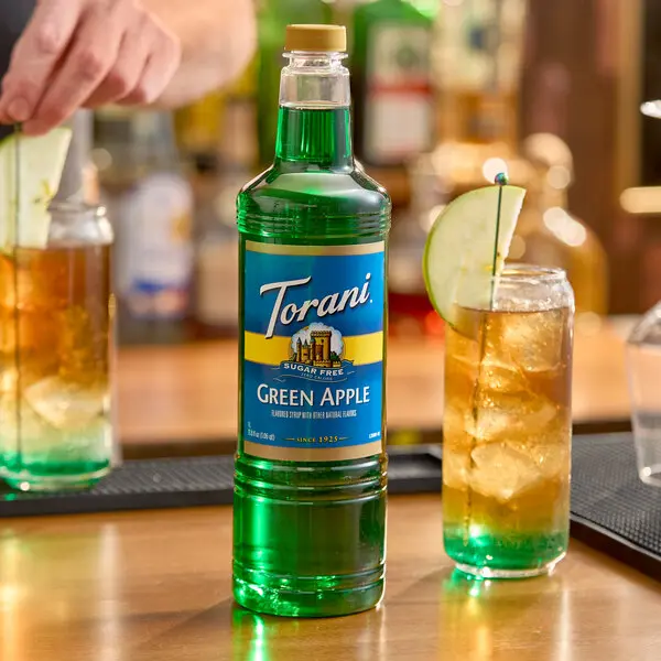 Torani Sugar Free Sweet Green Apple Flavored Syrup - Gluten Free, 1L, for Beverages