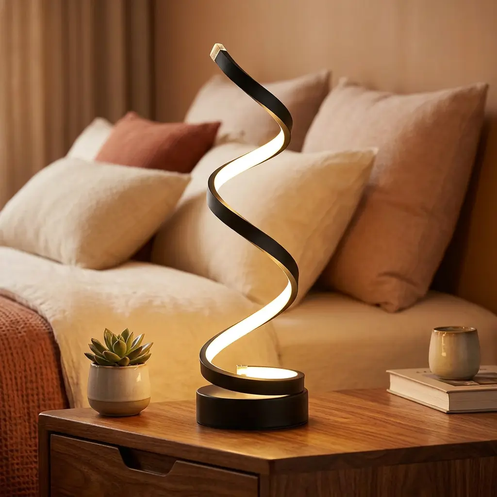 Contemporary Snake-Like Spiral LED Table Lamp with Flexible Arms, Dimmable 3-Color Temperature Plug-In USB Lights, Indoor Bedroom Mood Lighting Decor, Indoor Use
