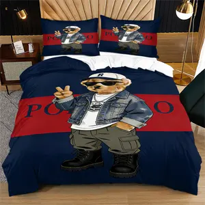Bear print pattern duvet cover set, including 1 duvet cover and 1 or 2 pillowcases, without a core or pillow, suitable for bedroom or dormitory bedding set, suitable for gift giving or personal use