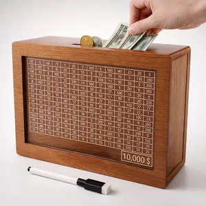 Mother's day Sale Piggy Bank Wooden Kids' Cash Savings Box,Piggy Bank for Kids & Adults,10000 Savings Challenge Box,Coin Bank Toys Gift for 3-12 Year Old Boys & Girls (10000 Dollar)