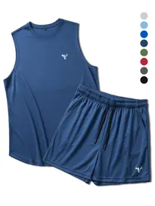 Two-Piece Set Men's Solid Color Tank Top & Shorts Set, Breathable Quick Drying Sports Set, Men's Sportswear Set for Gym Workout Running Basketball, Gym Workout Clothes, Sporty Breathable Outfits