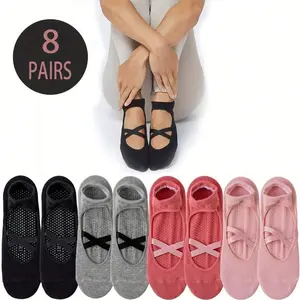 3/4/5/6/8-Pack Women's Non-Slip Yoga Socks - Professional Sports Grip, Suitable Running, Gym, Pilates, Ballet & Floor Exercises - Multiple Colors Available: Black, Pink, Gray, Red, With Arch Support & Ankle Cushioning - Dance &