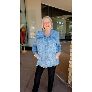 Multiples Light Denim Star Button Front Shirt M26308JW