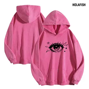 Holafish Women's Acid HWash Hoodies Oversized Heavyweight Vintage Colol Street Sweatshirt Winter Warm Streetwear Loose Fit Streetwear Casual Tops