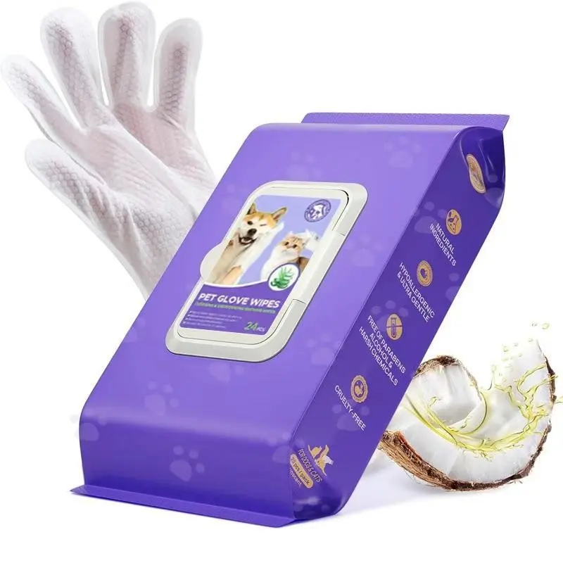 Pet Hand-Free Gloves for Dog Bathing Odor Removal, Disposable Cat Cleaning Wipes, Puppy Wipes Cleaning Deodorizing, Pet Wet Towels for Grooming and Care, Poodle Remover