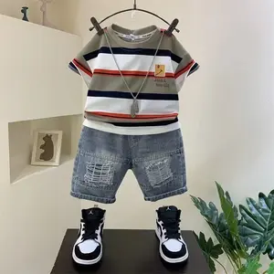 Summer New Boutique Cotton Outfit for Baby Boys| Short Sleeve Shirt + Jeans Shorts 2-Piece Set Trendy Children's Clothing#2023SummerFashion#SummerKidsWear#CottonJeansSet#CottonComfort