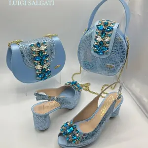 Luigi Salgati High-Heeled Sandals with Rhinestone Bow & Matching Handbag Set for Women