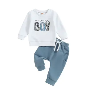Toddler Baby Little Boys 2 Piece Outfits Letter Print Long Sleeve Sweatshirt and Elastic Pants for Fall Clothes 0-3 Years