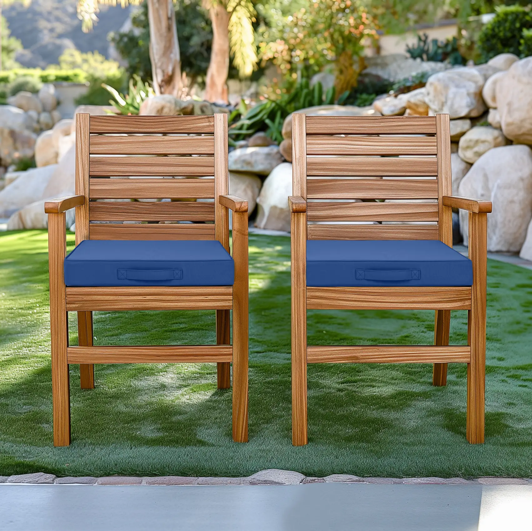 Traditional Square Indoor-Outdoor Dining & Camping Cushion, Wrinkle-Resistant, Anti-Shrink, Durable Memory Foam-Polyester Fill, Strapped Lightweight Portable, All-Seasons Blue, Fits Wicker-Wooden Chairs, Household Textile Soft Furnishing